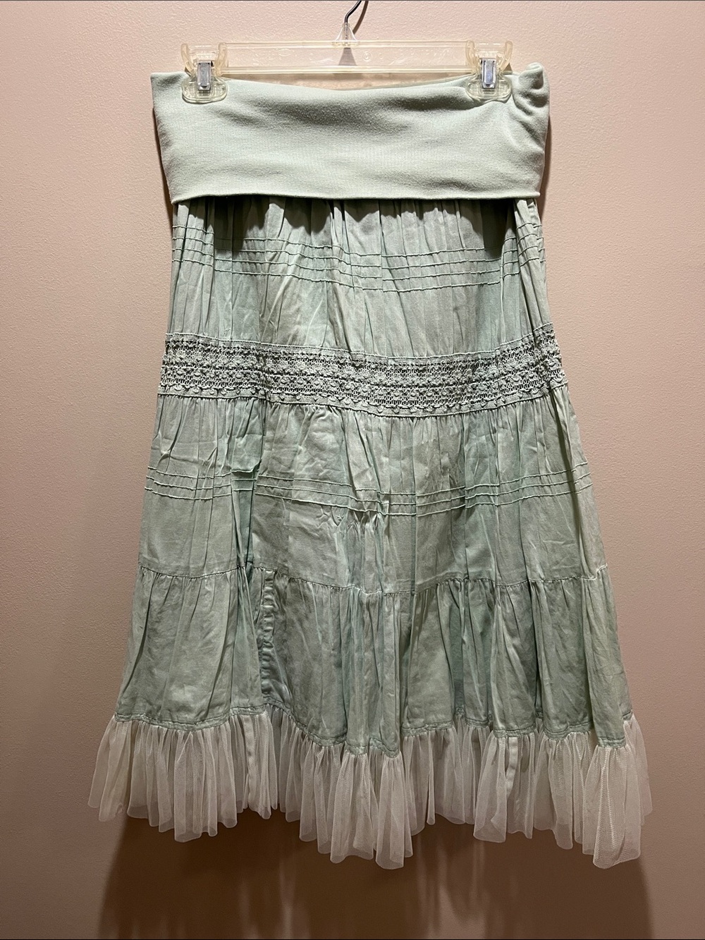 Light Mint Tiered Skirt with Tulle Hem